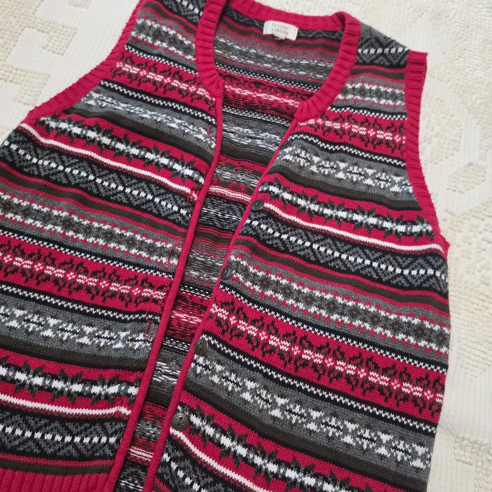 Vintage Baxter & Wells V-Neck Sleeveless Knit Sweater Vest Holiday Style Size L
